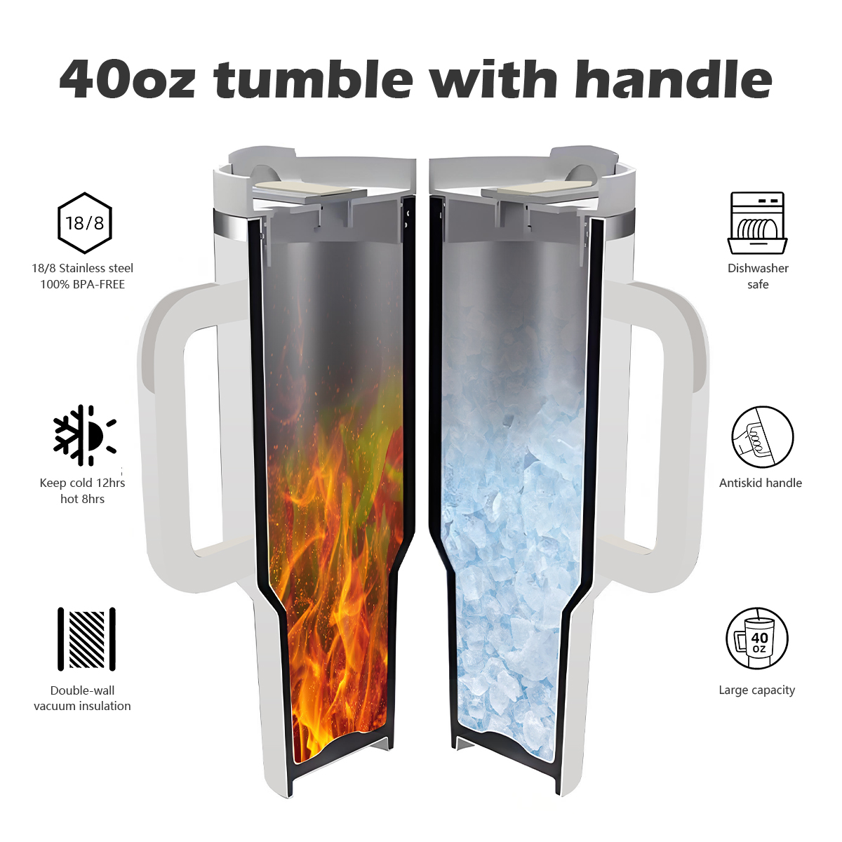 1.18 Litre Insulated Stainless Steel Water Bottle with Straw and Leak-Proof Lid,BPA Free (Cream)